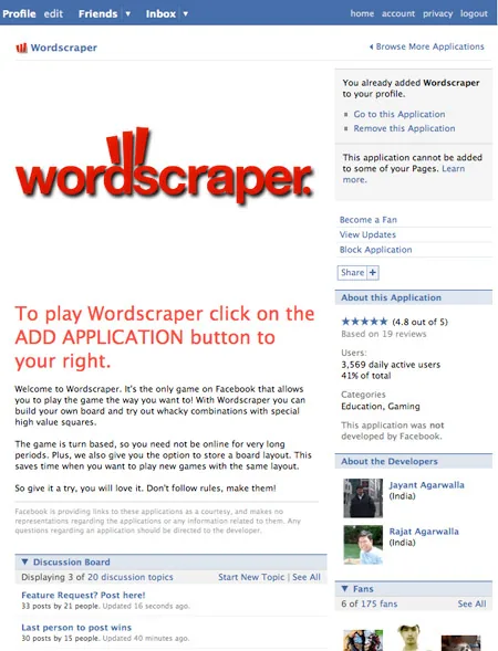Scrabulous: Now Wordscraper